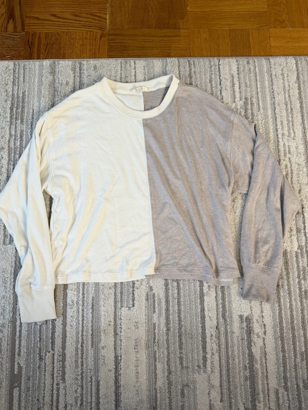 Z Supply Two-Tone Long Sleeve Top in Cream and Light Gray